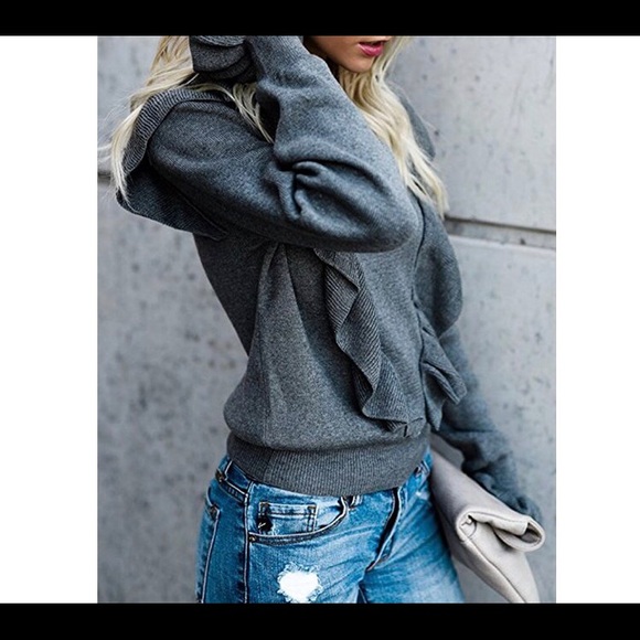 🆕Crew Rib Ruffle Front Puff Long Sleeve Sweater - Picture 3 of 5